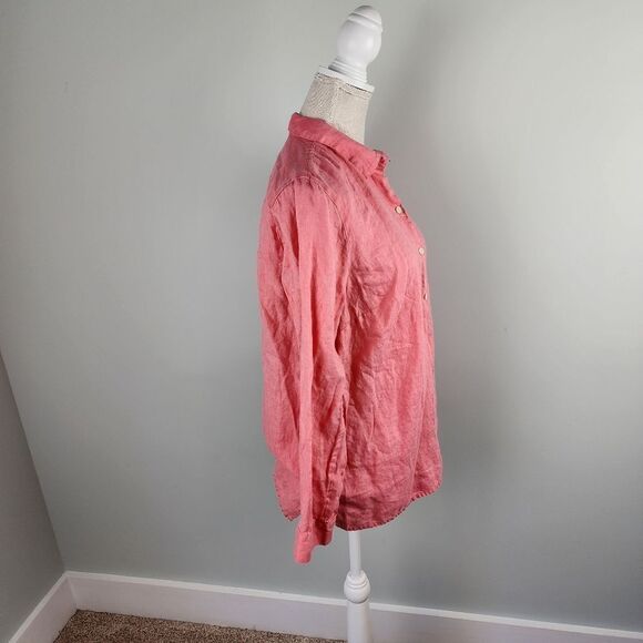 J Jill Love Linen Essential Long Sleeve Button Down Shirt Size Medium Petite - Picture 3 of 8